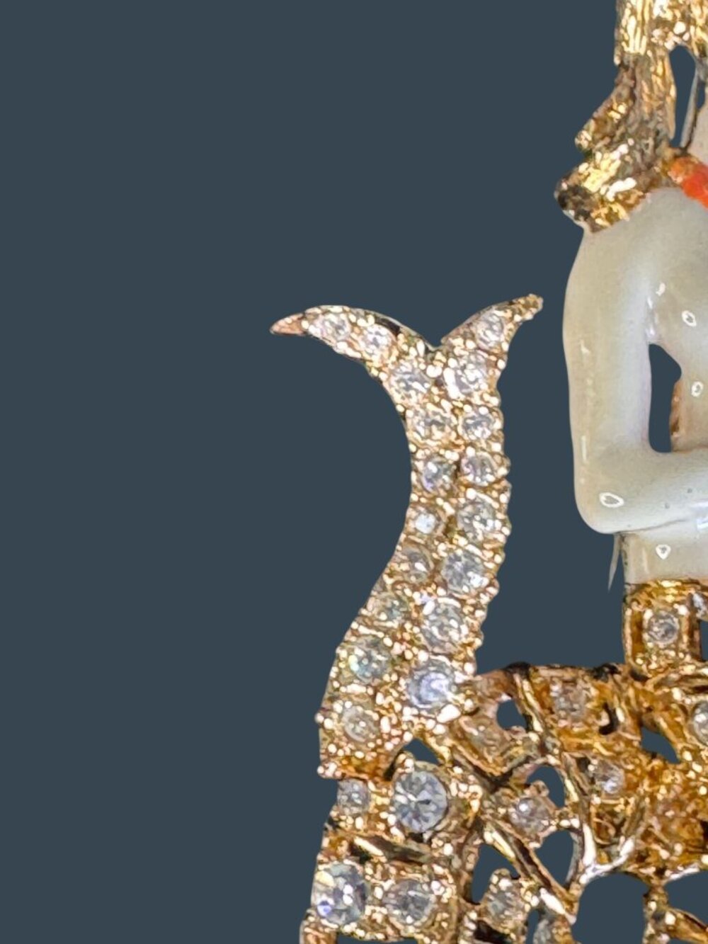 Rare Hutton Wilkinson Signed Mermaid Brooch Swarovski Crystal Tony Duquette 1990 - Picture 8 of 12